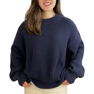 Helmut Lang Navy Bondage Cable Knit Sweater (M) - pre-owned